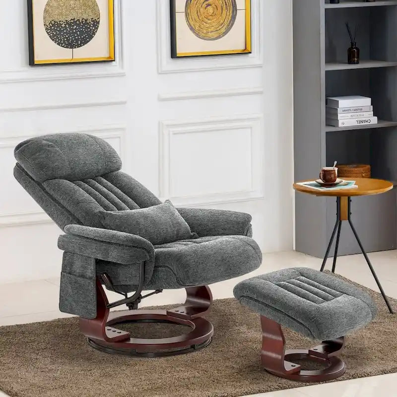 MCombo Swivel Recliner with Ottoman, Leisure Office Chair, Ergonomic Lounge chair, Chenille Fabric 4687