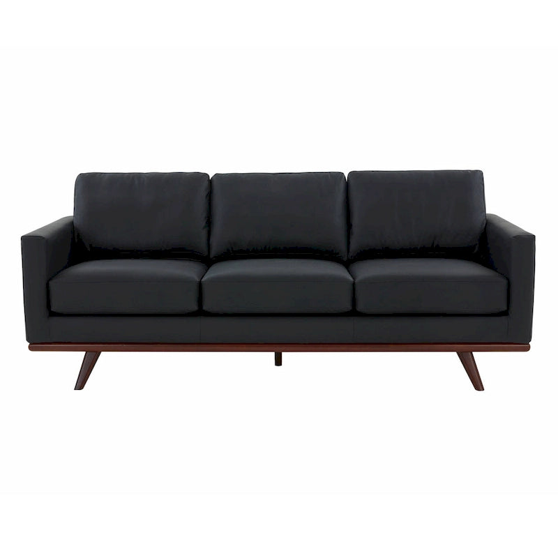 Chester Leather 3-Seater Sofa with Birch Wood Base Modern Living Room Couch with Removable Cushions - 83