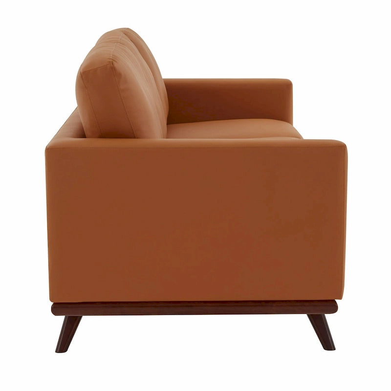 Chester Leather 3-Seater Sofa with Birch Wood Base Modern Living Room Couch with Removable Cushions - 83