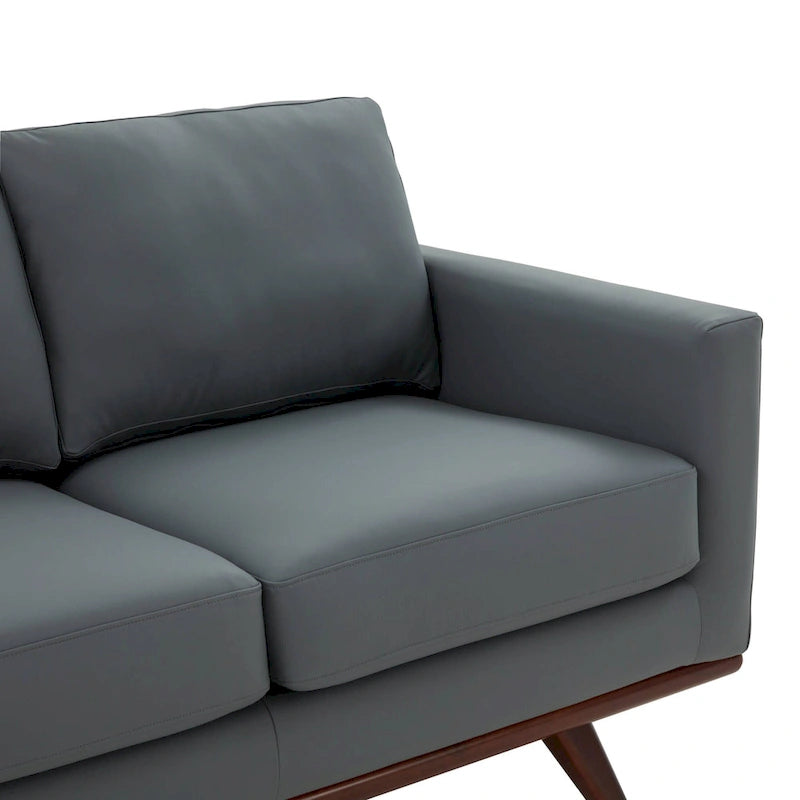 Chester Leather 3-Seater Sofa with Birch Wood Base Modern Living Room Couch with Removable Cushions - 83