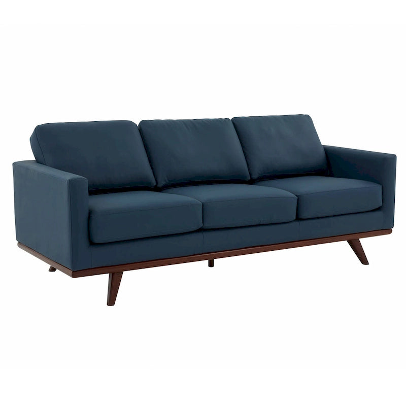 Chester Leather 3-Seater Sofa with Birch Wood Base Modern Living Room Couch with Removable Cushions - 83