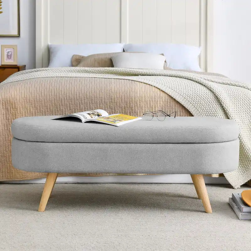 Ottoman Oval Storage Bench,Rubber Wood Legs