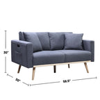 Linen Upholstered Loveseat with 2 Pillows