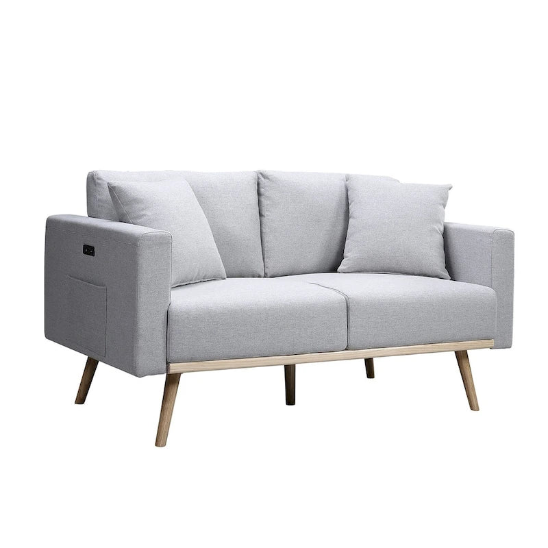 Linen Upholstered Loveseat with 2 Pillows