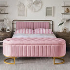 Upholstered Velvet Storage Ottoman with Button-Tufted