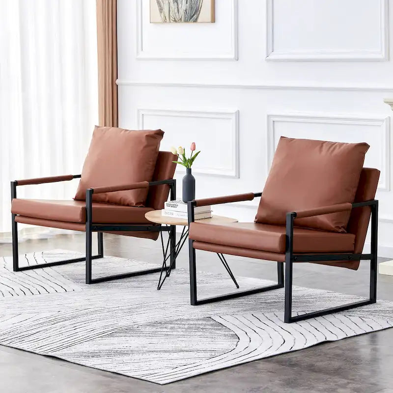 Ouyessir Set of 2 Modern Velvet Accent Chair Linen Sling ArmChair