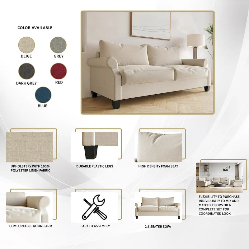 CraftPorch Classic Linen Upholstered Sofa