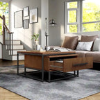Saxon Rustic Brown Square 2-Piece Solid Wood Coffee Nesting Tables with 1-Drawer by Furniture of America