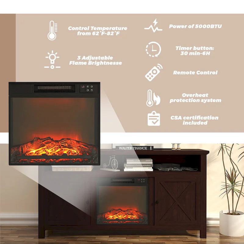 Clihome 58 Wood Fireplace TV Stand with 18 Electric Fireplace