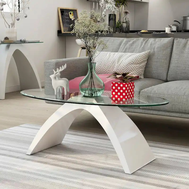 Crescendo Modern 47-inch Glass Top Oval Coffee Table by Furniture of America