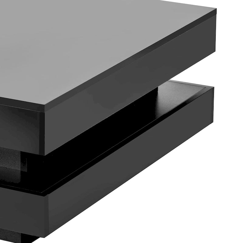 High Gloss Minimalist Design 2-Tier Square Coffee Table with Plug-in 16-color LED Lights Center Table for Living Room