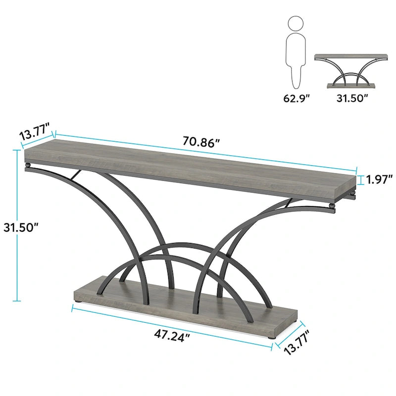 70.9 Inch Long Console Table for Entryway,Gold Sofa Table with White Faux Marble Tabletop