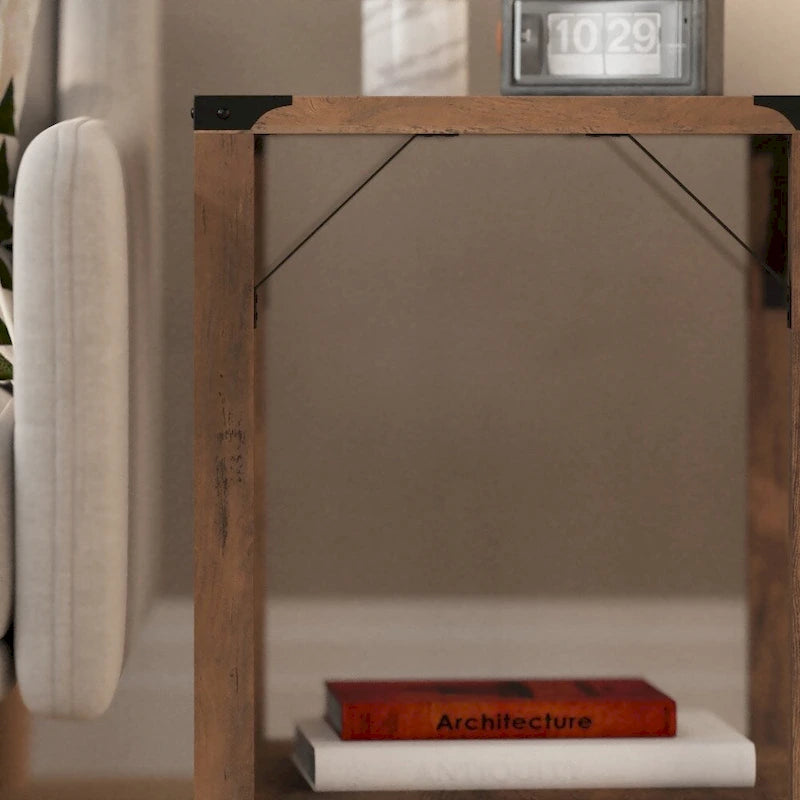 2-Tier Side Table with Metal Side Braces and Corner Caps