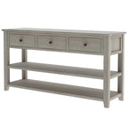 Retro Console Table Sofa Table with 2 Open Shelves and 3 Drawers, Pine Solid Wood Frame and Legs for Living Room, Entryway