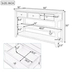 Retro Console Table Sofa Table with 2 Open Shelves and 3 Drawers, Pine Solid Wood Frame and Legs for Living Room, Entryway