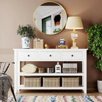 Retro Console Table Sofa Table with 2 Open Shelves and 3 Drawers, Pine Solid Wood Frame and Legs for Living Room, Entryway