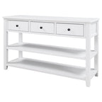 Retro Console Table Sofa Table with 2 Open Shelves and 3 Drawers, Pine Solid Wood Frame and Legs for Living Room, Entryway