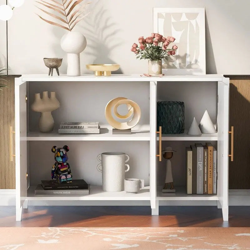 Featured Three-door Storage Cabinet with Metal Handles, Suitable for Corridors, Entrances, Living rooms, and Bedrooms