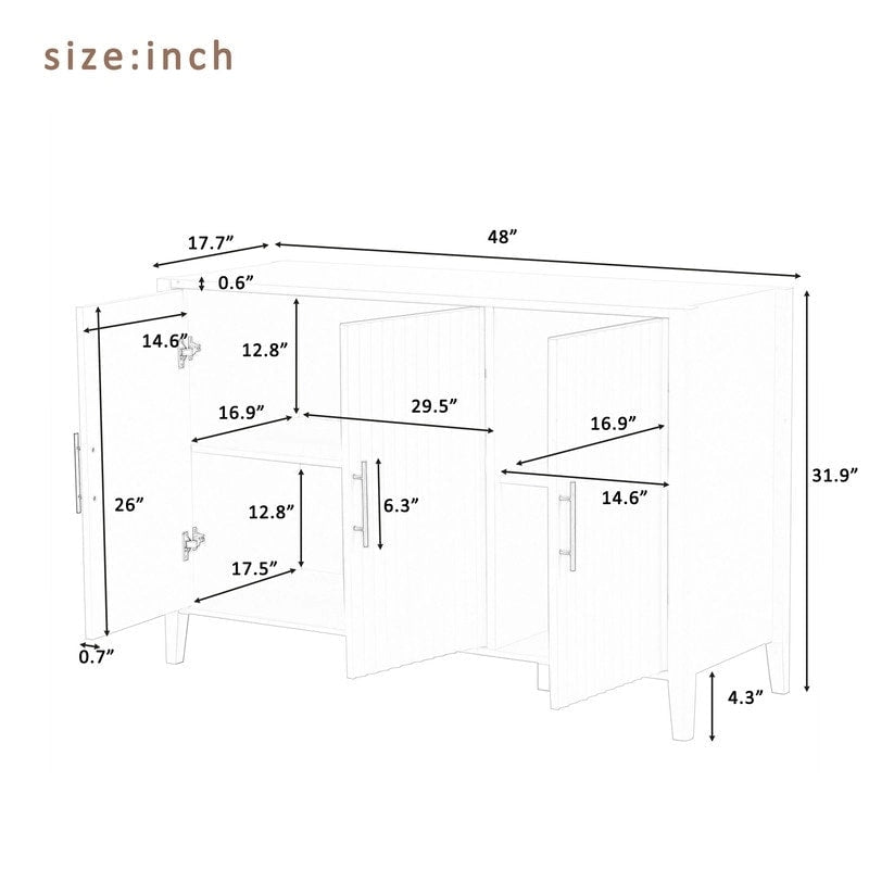 Featured Three-door Storage Cabinet with Metal Handles, Suitable for Corridors, Entrances, Living rooms, and Bedrooms