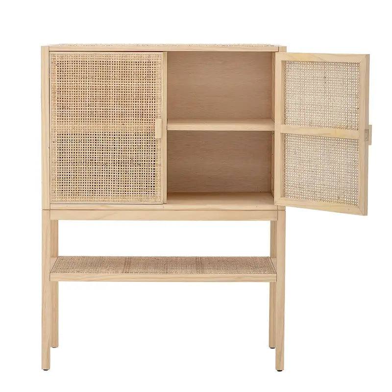 Woven Rattan and Wood Cabinet with 2 Doors