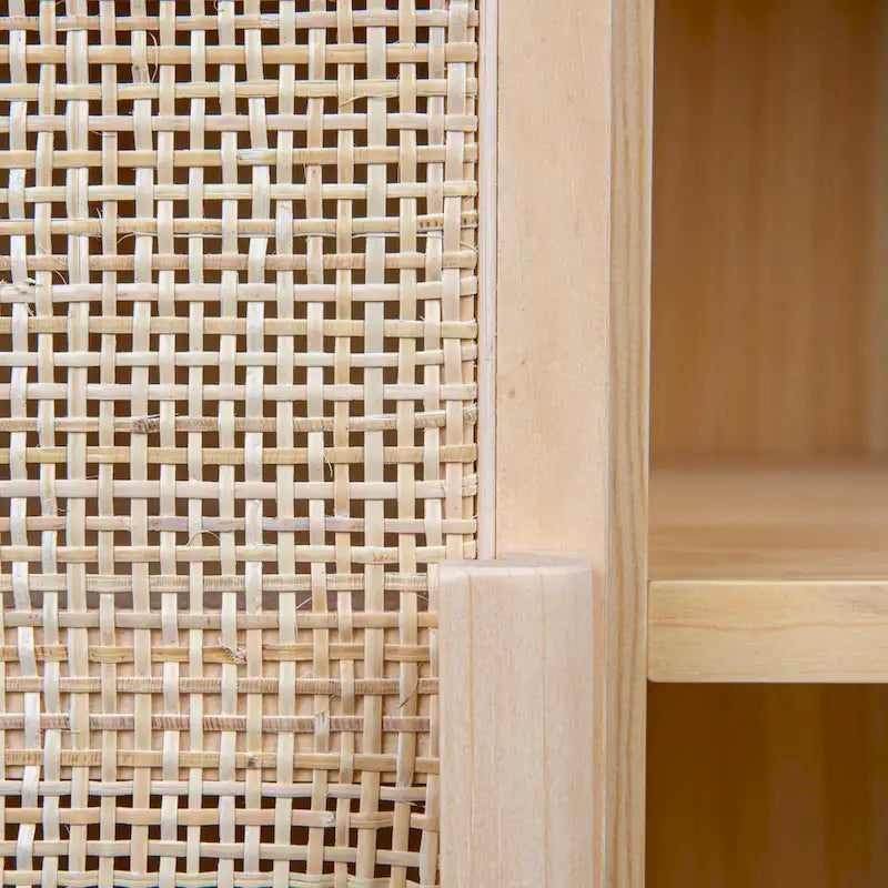 Woven Rattan and Wood Cabinet with 2 Doors