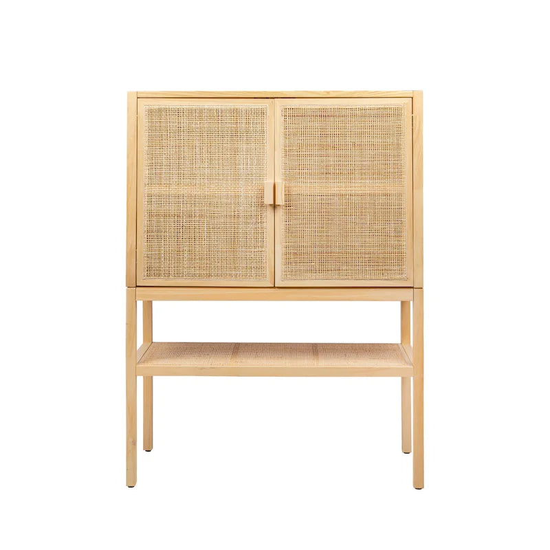 Woven Rattan and Wood Cabinet with 2 Doors