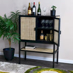 Woven Rattan and Wood Cabinet with 2 Doors
