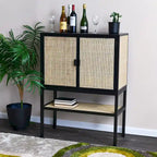 Woven Rattan and Wood Cabinet with 2 Doors