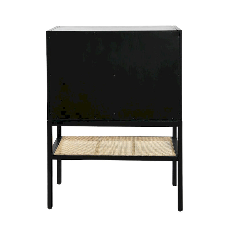 Woven Rattan and Wood Cabinet with 2 Doors