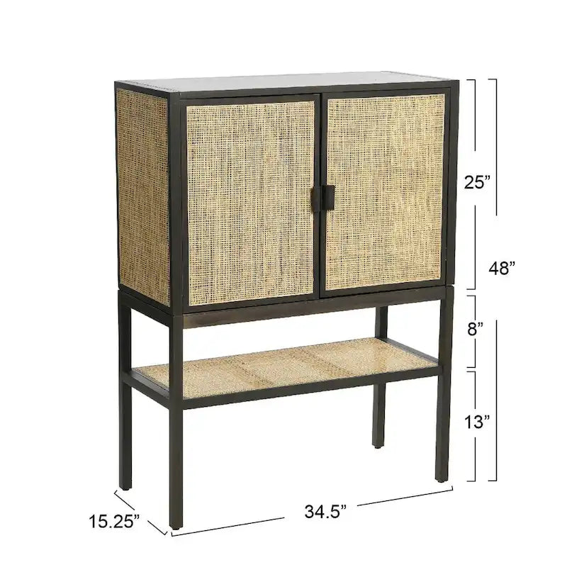 Woven Rattan and Wood Cabinet with 2 Doors