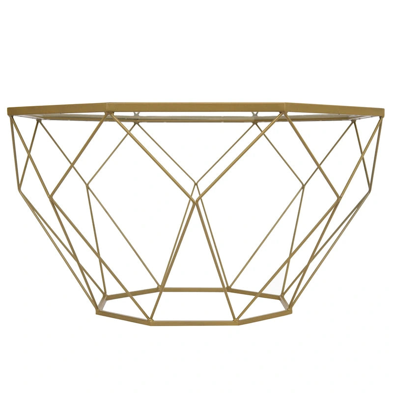 Malibu 29 Modern Octagon Center Coffee Table with Tempered Glass Table top & Sturdy Metal Geometric Base for Living Room Office