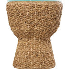 Rattan and Seagrass Handmade Woven Tapered Coffee Table or Accent Table with Glass Top Brown