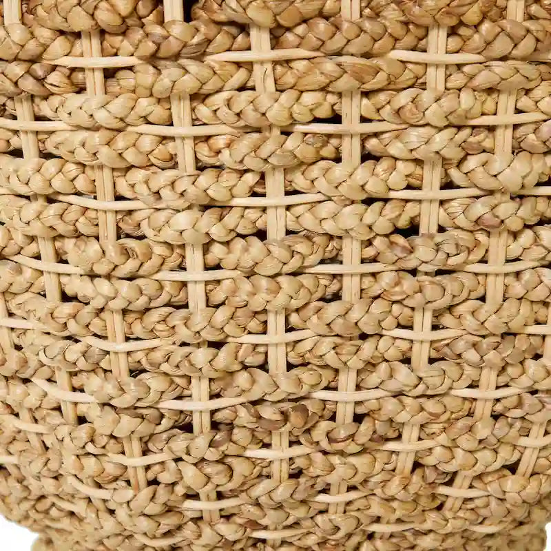 Rattan and Seagrass Handmade Woven Tapered Coffee Table or Accent Table with Glass Top Brown