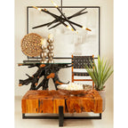 Teak Wood Live Edge Tree Stump Console Table with Clear Glass Top - Black - Roche River Decor - 16W x 49L x 32H
