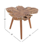 Teak Wood Handmade Live Edge Accent Table with Tripod Legs - Brown - Roche River Decor - 25W x 27L x 20H