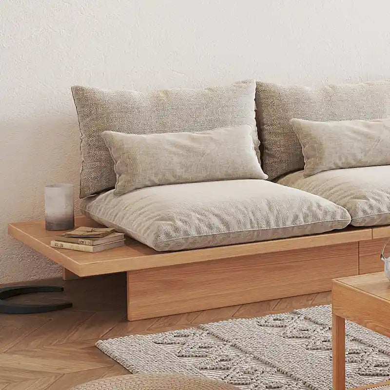 JASIWAY Cotton Line Beige Sofa With Wood Frame