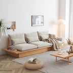 JASIWAY Cotton Line Beige Sofa With Wood Frame