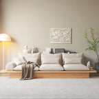 JASIWAY Cotton Line Beige Sofa With Wood Frame