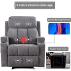 Manual Recliner Massage and Heating Chair Sofa with 2 Cup Holders Breathable Fabric