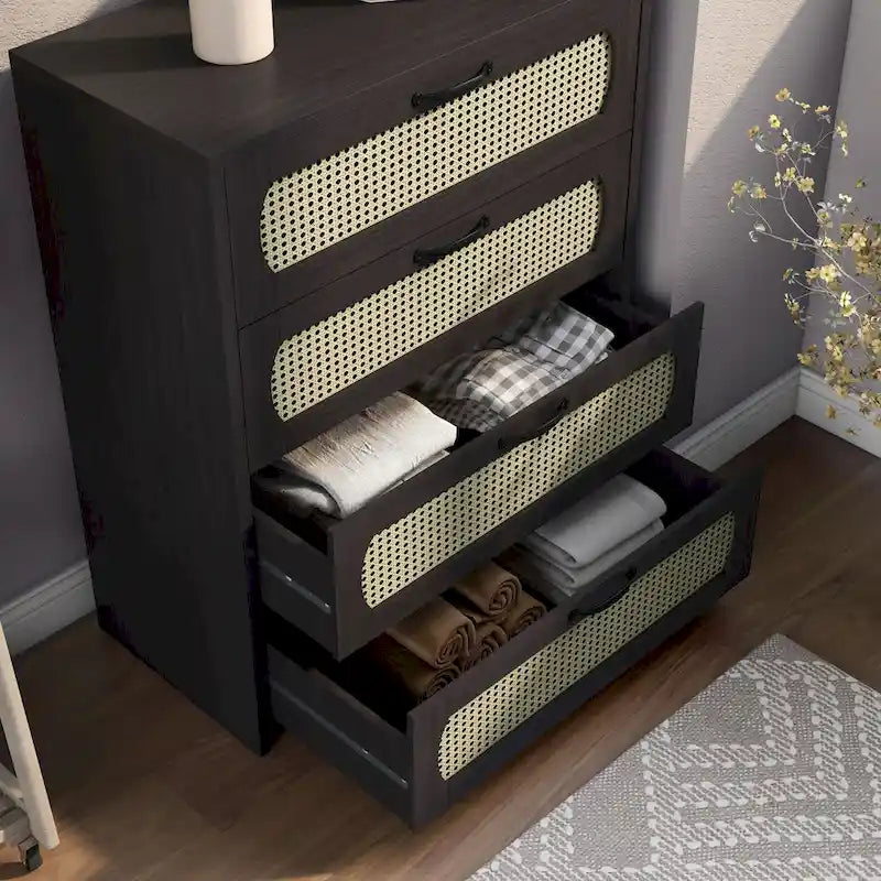  Tropical Espresso Faux Rattan Webbed 4-Drawer Mini Chest by 
