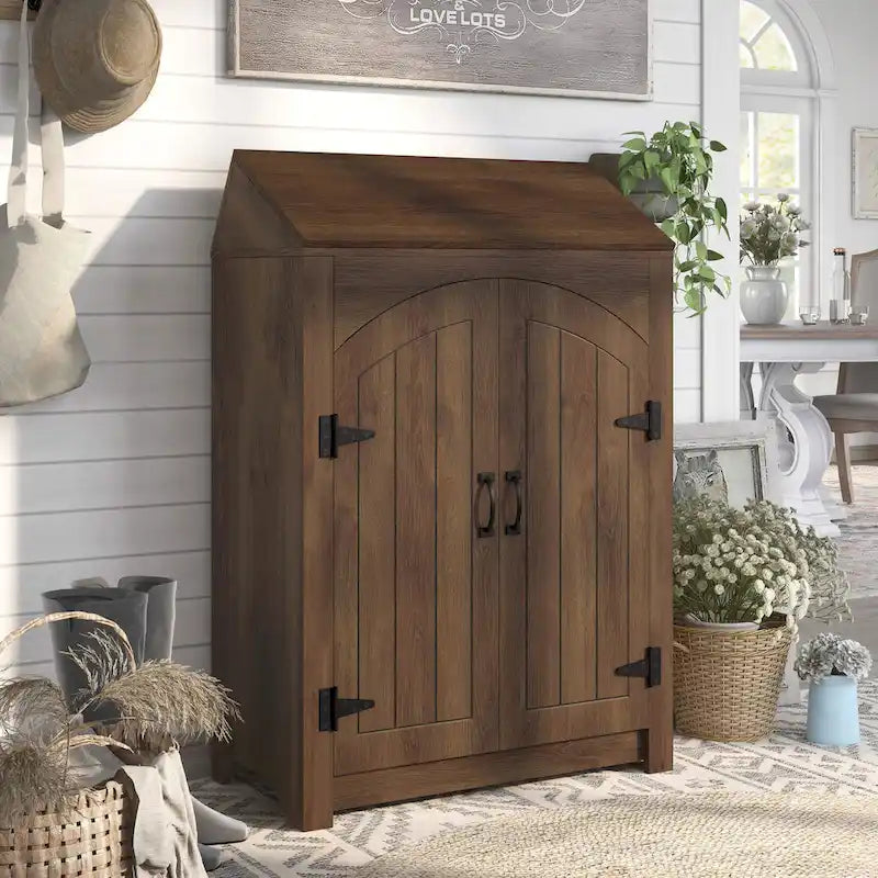 Jody Farmhouse Adjustable 4-Shelf Double-Door Shoe Cabinet with Lift-top Storage by