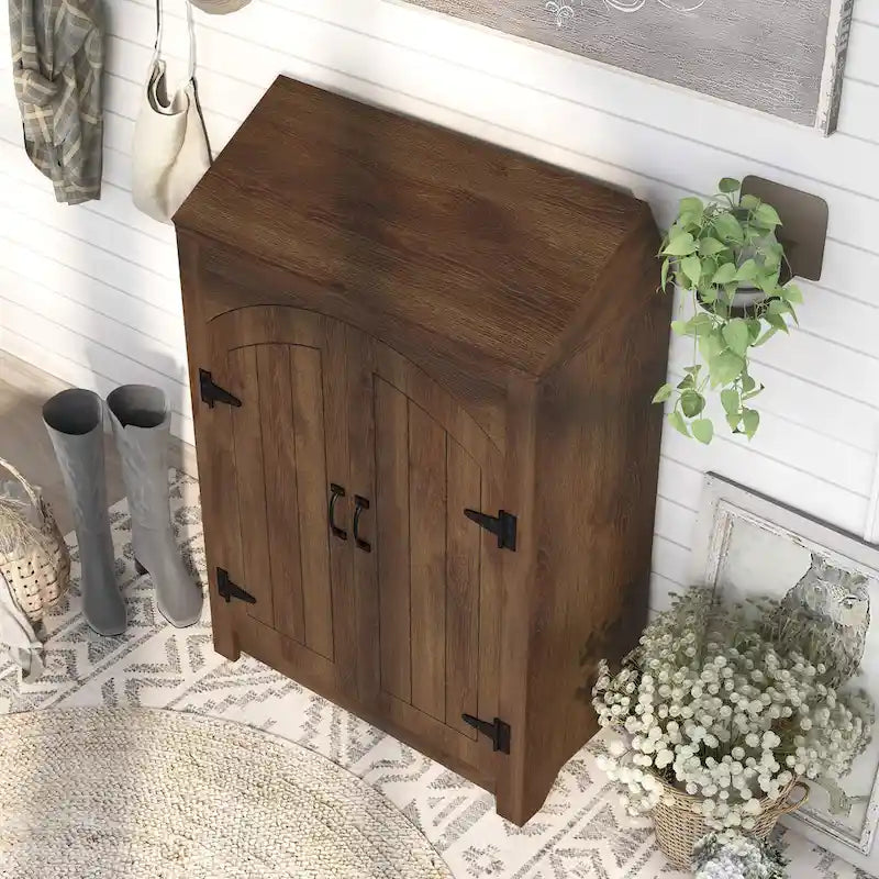 Jody Farmhouse Adjustable 4-Shelf Double-Door Shoe Cabinet with Lift-top Storage by