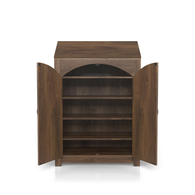 Jody Farmhouse Adjustable 4-Shelf Double-Door Shoe Cabinet with Lift-top Storage by