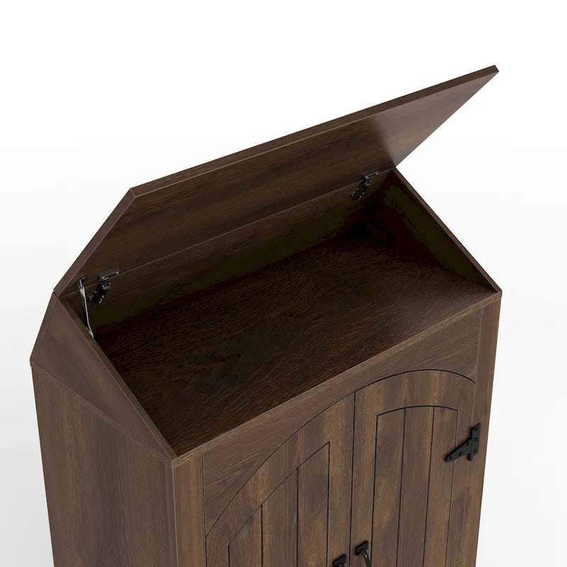 Jody Farmhouse Adjustable 4-Shelf Double-Door Shoe Cabinet with Lift-top Storage by