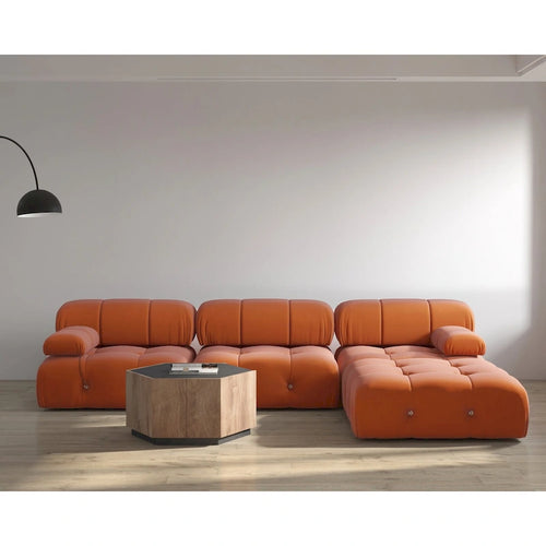104 Wide Velvet Reversible Modular Sofa & Chaise with Ottoman