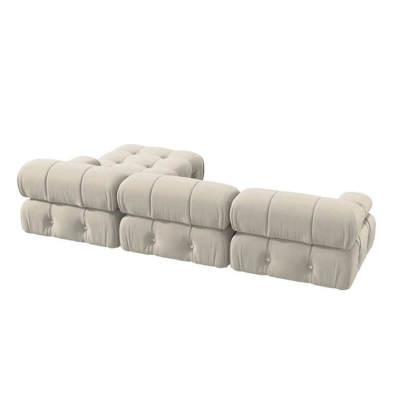 104 Wide Velvet Reversible Modular Sofa & Chaise with Ottoman
