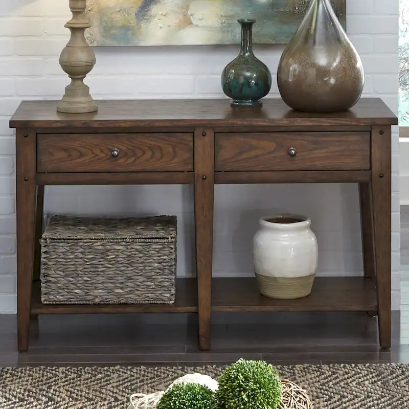 Liberty Furniture Lake House Sofa Table Rustic Brown Oak Accent