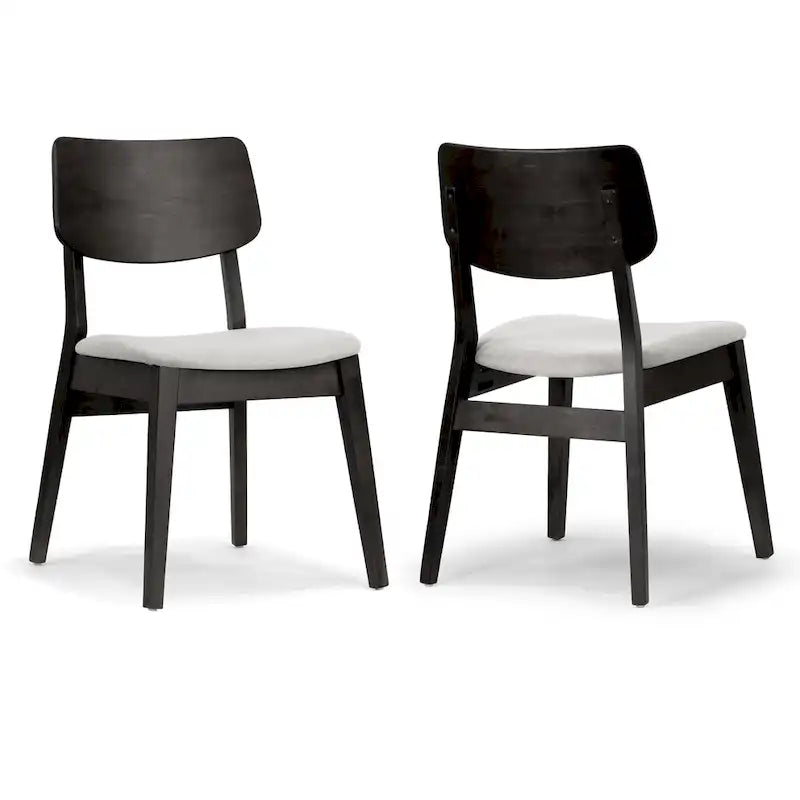 Set of 2  Black Wood Chair with Light Grey Fabric Seat