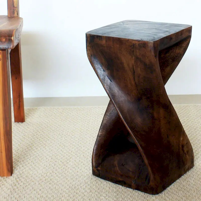 Haussmann Original Wood Twist Stool 10 X 10 X 18 In High Mocha Oil - 10 x 10 x 18