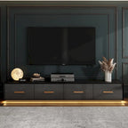 Black Entertainment Center Spacious Luxurious TV Stand Golden Accents - 70.9